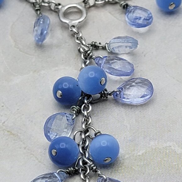 Cookie Lee Silver Tone Blue Moonstone Dangle Charm Y-Drop Necklace 17 Inch - Picture 4 of 9